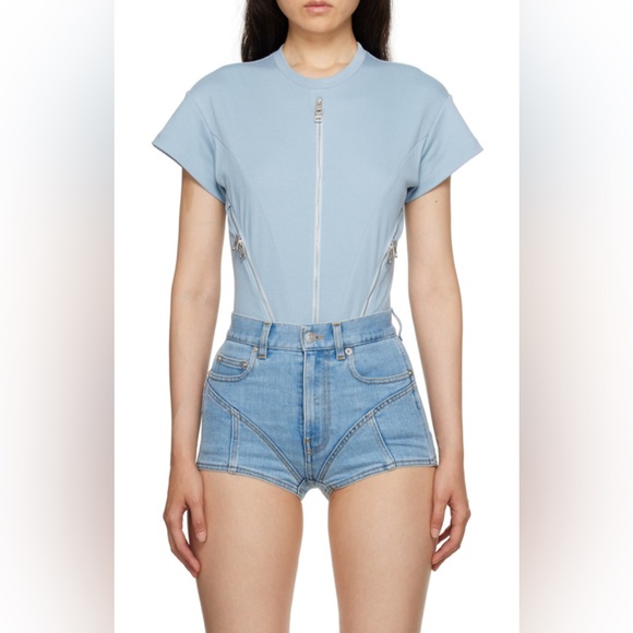 Mugler Light Blue Zipper Bodysuit - Picture 3 of 4
